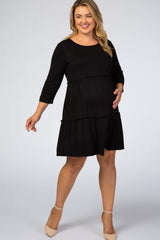 Black Ruffle Tiered Maternity Plus Dress