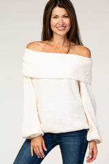 Ivory Soft Chenille Off Shoulder Foldover Maternity Sweater