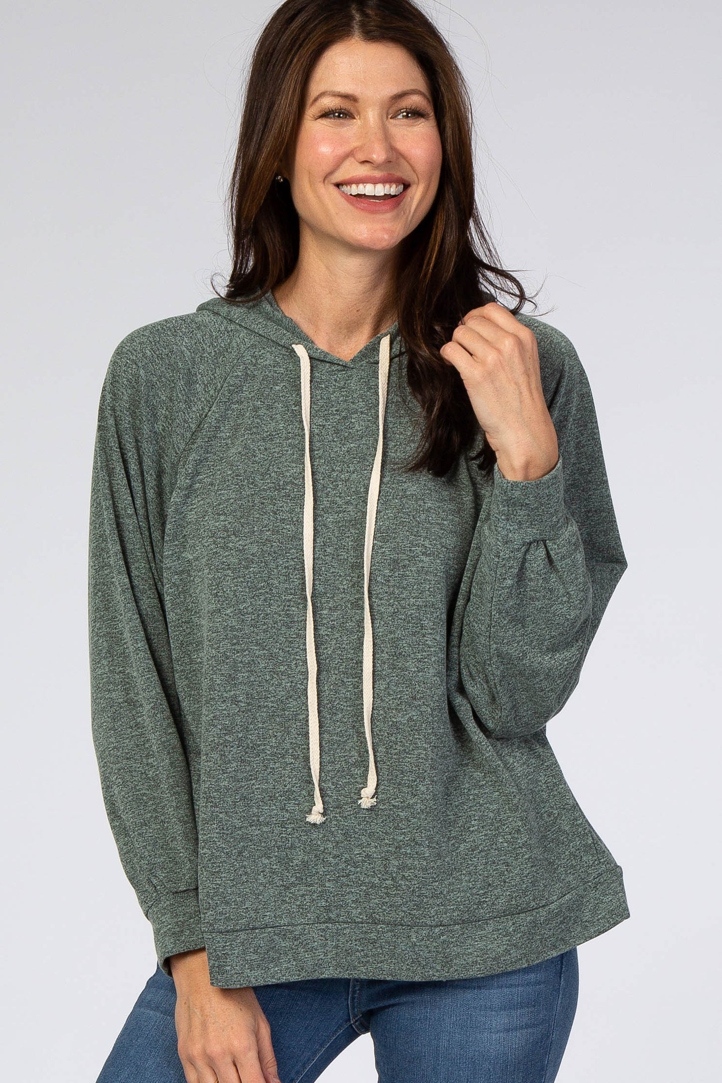 Green Heather Drawstring Hooded Top