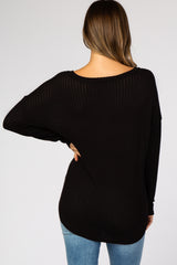 Black Textured Long Sleeve Drop Shoulder V-Neck Maternity Top