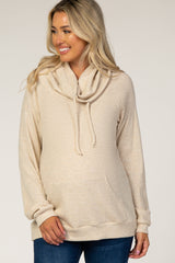 Oatmeal Thermal Maternity Cowl Neck Top