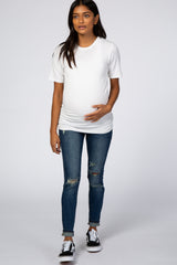 Navy Blue Distressed Maternity Skinny Jeans