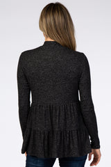 Black Soft Ribbed Tiered Mock Neck Top