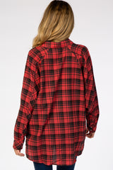 Red Plaid Hi-Low Button Down Long Sleeve Maternity Top