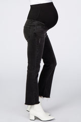 Black Raw Hem Straight Leg Crop Maternity Jeans