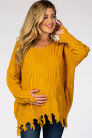 Yellow Distressed Fringe Maternity Sweater