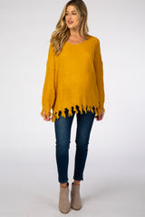 Yellow Distressed Fringe Maternity Sweater