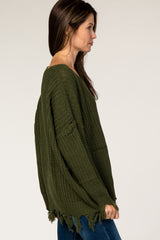 Olive Distressed Fringe Sweater