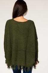 Olive Distressed Fringe Sweater