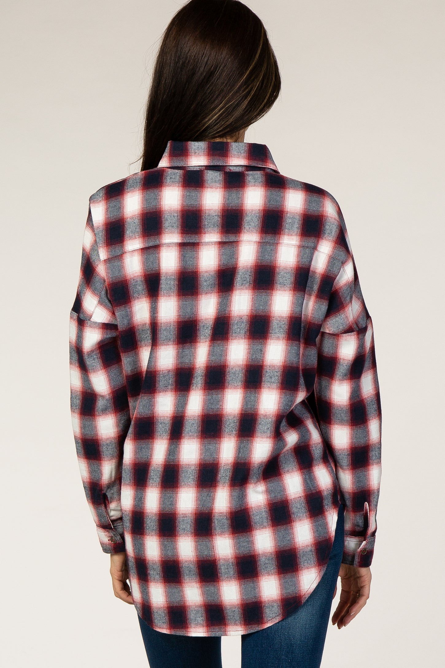 Red Plaid Long Sleeve Button Down Top
