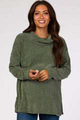 Olive Chenille Cowl Neck Maternity Top