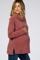 Mauve Chenille Cowl Neck Maternity Top