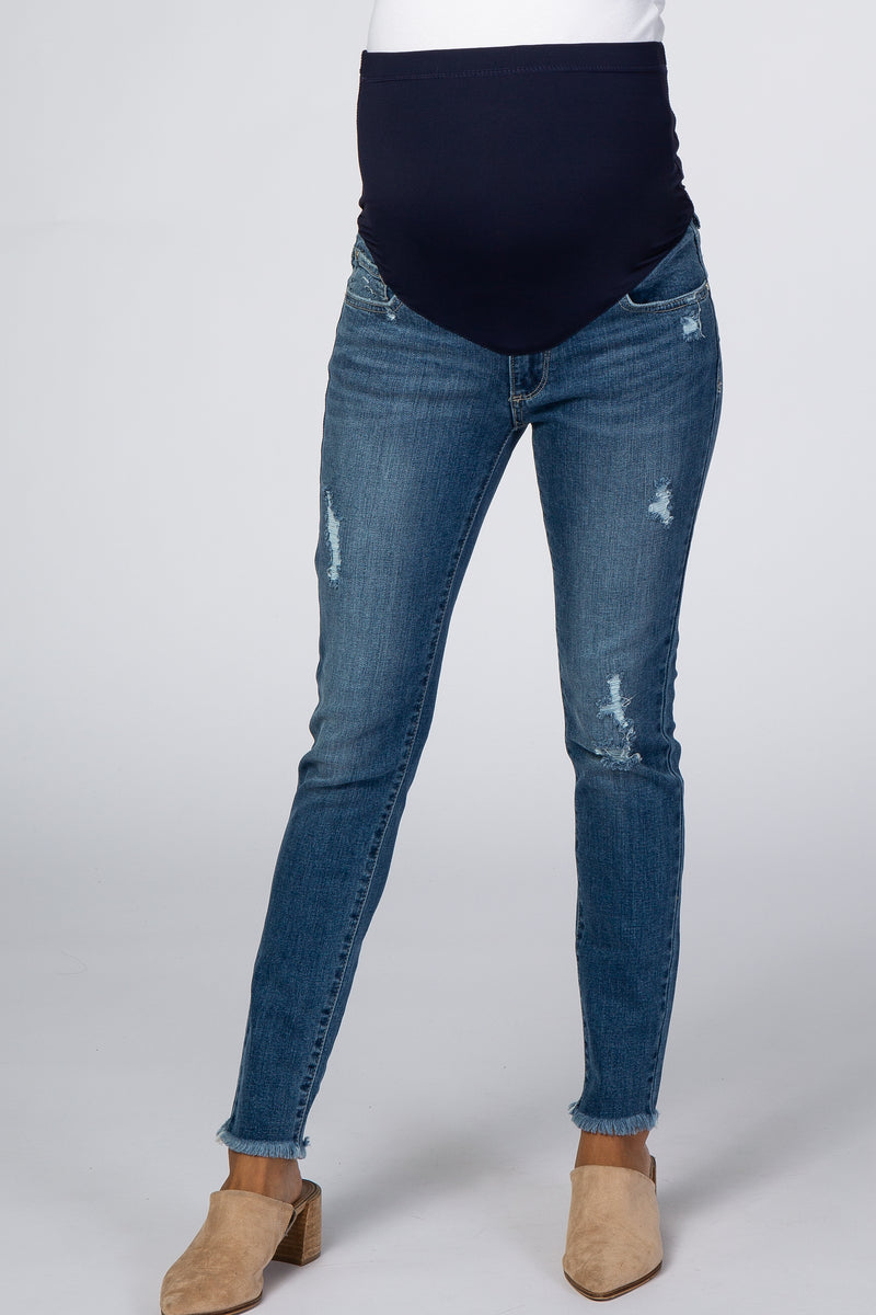 PinkBlush Blue Lightly Distressed Maternity Skinny Jean