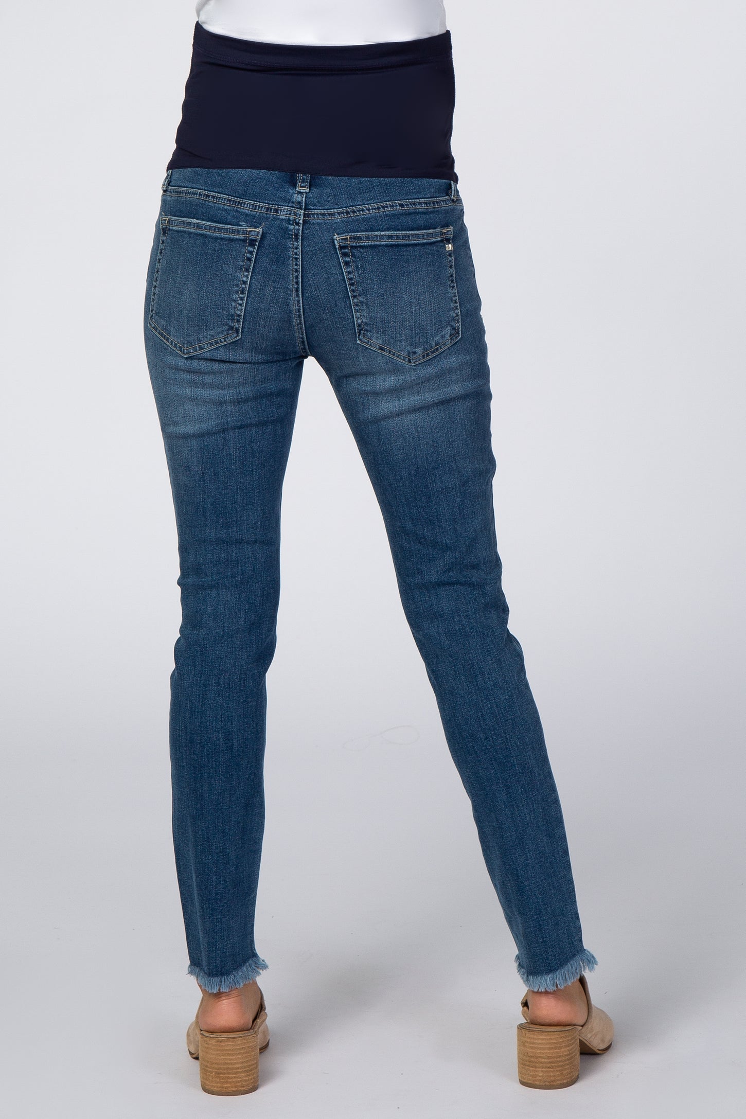 Blue Distressed Raw Hem Skinny Crop Maternity Jeans– PinkBlush
