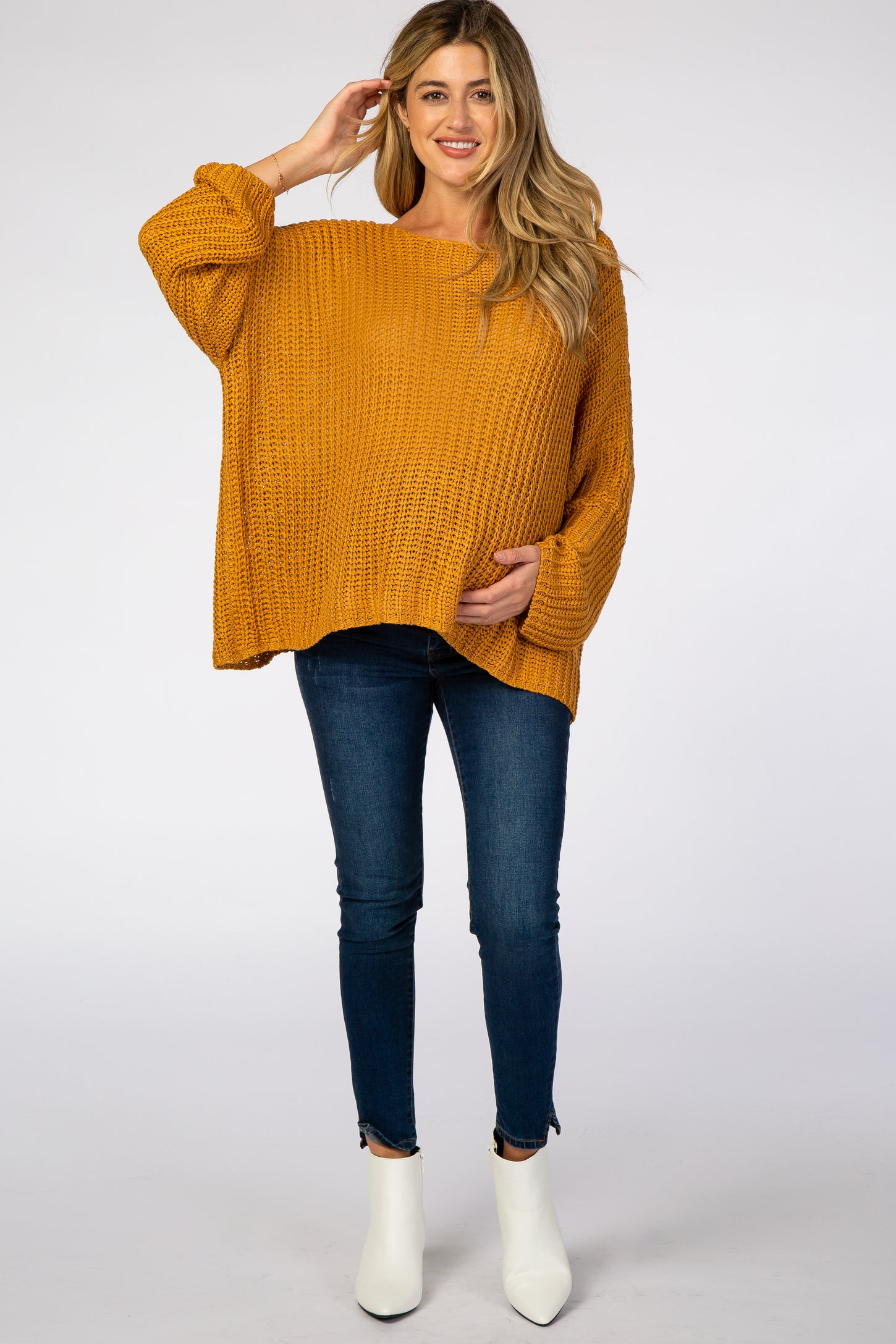 Yellow Chunky Knit Boat Neck Maternity Sweater– PinkBlush
