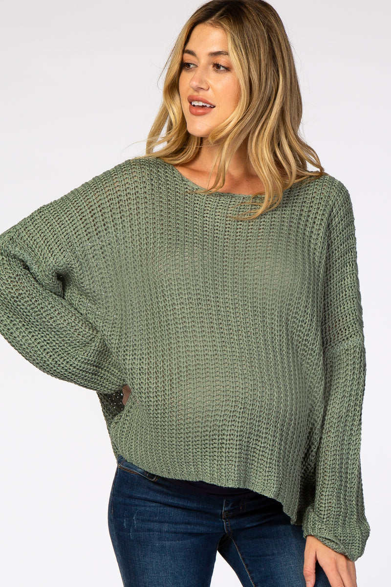 Light Olive Chunky Knit Boat Neck Maternity Sweater– PinkBlush