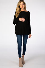 Black Soft Knit Boatneck Dolman Sleeve Maternity Sweater