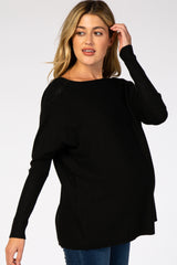 Black Soft Knit Boatneck Dolman Sleeve Maternity Sweater