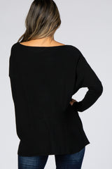 Black Soft Knit Boatneck Dolman Sleeve Sweater