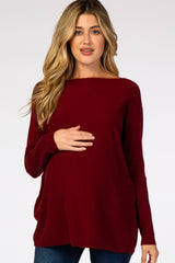Burgundy Soft Knit Boatneck Dolman Sleeve Maternity Sweater