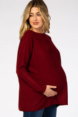 Burgundy Soft Knit Boatneck Dolman Sleeve Maternity Sweater