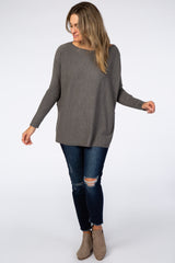 Grey Soft Knit Boatneck Dolman Sleeve Sweater