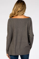 Grey Soft Knit Boatneck Dolman Sleeve Maternity Sweater