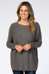 Grey Soft Knit Boatneck Dolman Sleeve Sweater