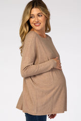 Mocha Soft Knit Boatneck Dolman Sleeve Maternity Sweater