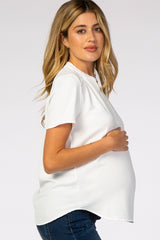 White Short Sleeve V-Neck Maternity Blouse