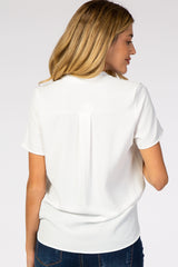 White Short Sleeve V-Neck Maternity Blouse