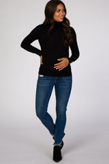 Black Turtleneck Pearl Button Sleeve Maternity Sweater