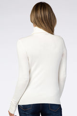 Cream Turtleneck Pearl Button Sleeve Sweater
