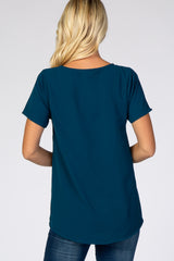 Teal Button Tie Front Top
