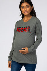 Charcoal Mama Plaid Print Graphic Maternity Top