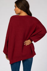 Burgundy Loose Knit Side Slit Maternity Sweater