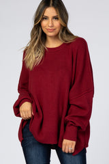 Burgundy Loose Knit Side Slit Maternity Sweater