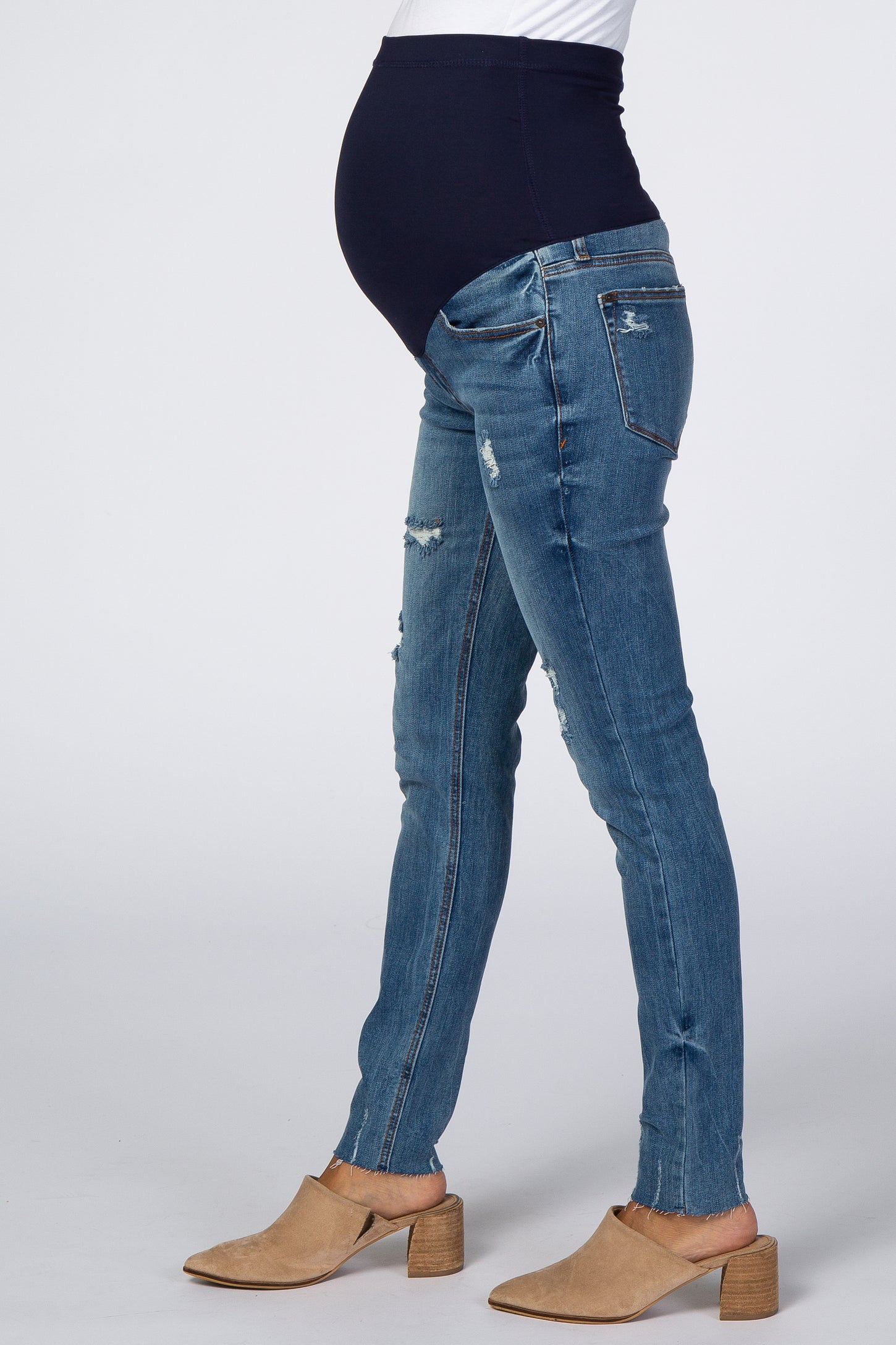 Blue Distressed Raw Hem Maternity Skinny Jeans– PinkBlush