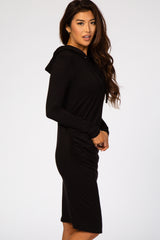 Black Ruched Hooded Dress
