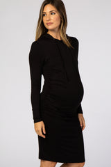 Black Ruched Hooded Maternity Dress