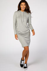 Heather Grey Ruched Hooded Dress
