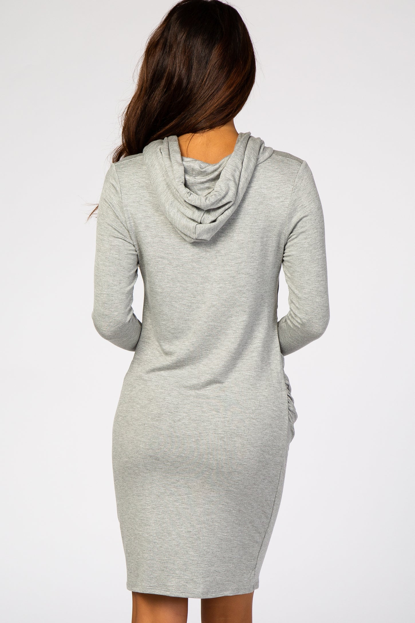 Heather Grey Ruched Hooded Dress