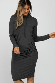 Charcoal Ruched Hooded Dress