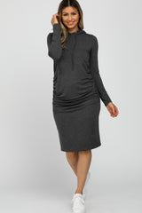 Charcoal Ruched Hooded Dress