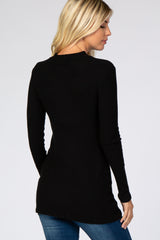 Black Ribbed Long Sleeve Mock Neck Top