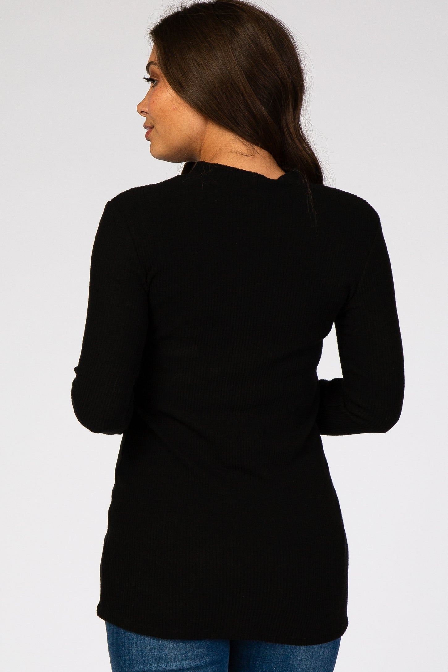 Black Ribbed Long Sleeve Mock Neck Maternity Top