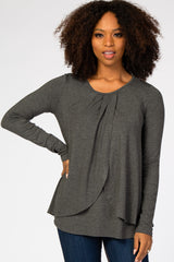 Charcoal Pleated Front Layered Maternity/Nursing Top