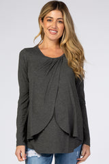 Charcoal Pleated Front Layered Maternity/Nursing Top