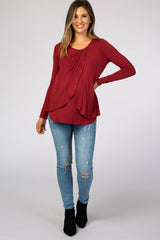 Burgundy Pleated Front Layered Maternity/Nursing Top