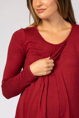 Burgundy Pleated Front Layered Maternity/Nursing Top